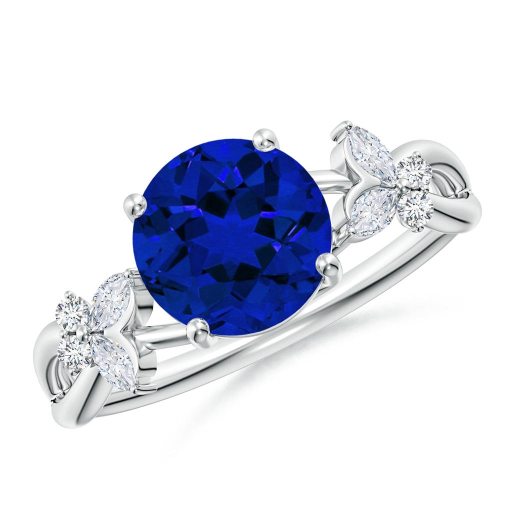 8mm Labgrown Lab-Grown Round Blue Sapphire Butterfly Engagement Ring in White Gold 