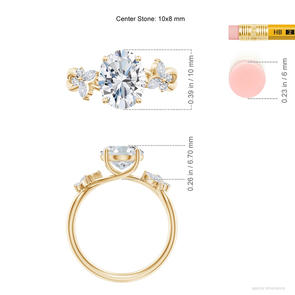 10x8mm FGVS Lab-Grown Oval Diamond Butterfly Engagement Ring in 18K Yellow Gold ruler