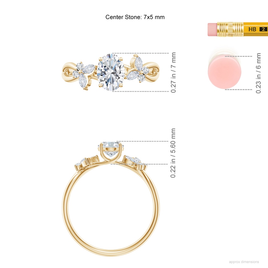 7x5mm FGVS Lab-Grown Oval Diamond Butterfly Engagement Ring in Yellow Gold ruler