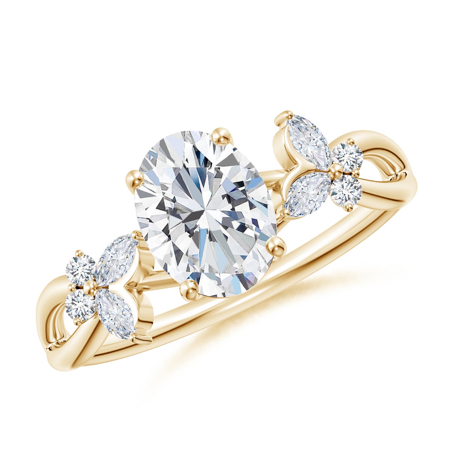 8x6mm FGVS Lab-Grown Oval Diamond Butterfly Engagement Ring in Yellow Gold