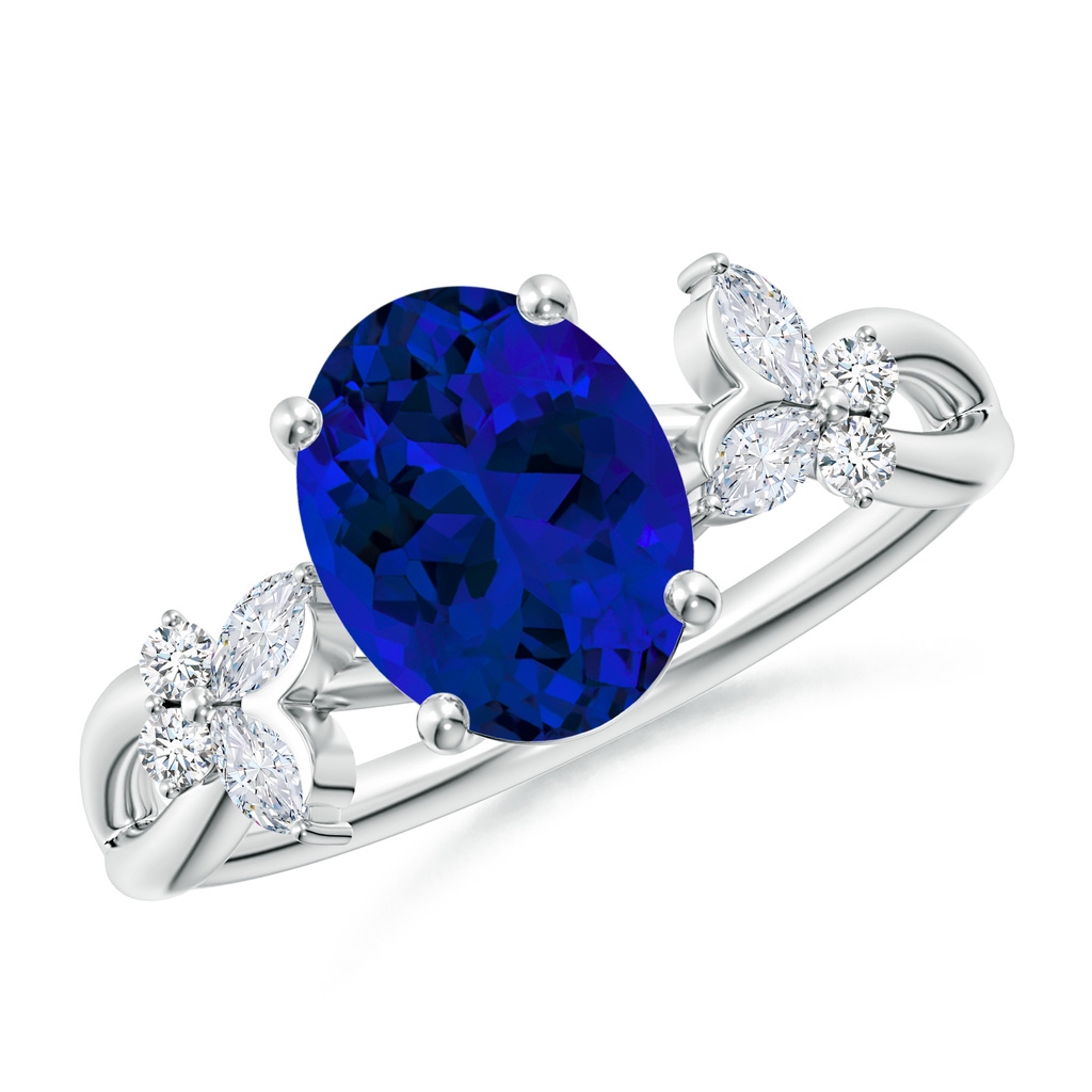 9x7mm Labgrown Lab-Grown Oval Blue Sapphire Butterfly Engagement Ring in White Gold