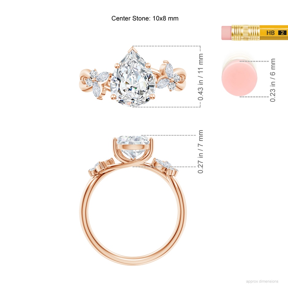10x8mm FGVS Lab-Grown Pear-Shaped Diamond Butterfly Engagement Ring in Rose Gold ruler