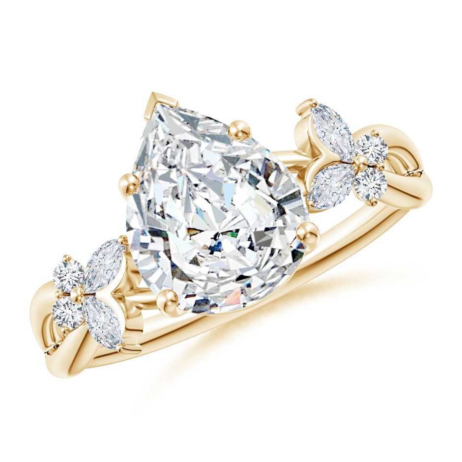 10x8mm FGVS Lab-Grown Pear-Shaped Diamond Butterfly Engagement Ring in Yellow Gold 