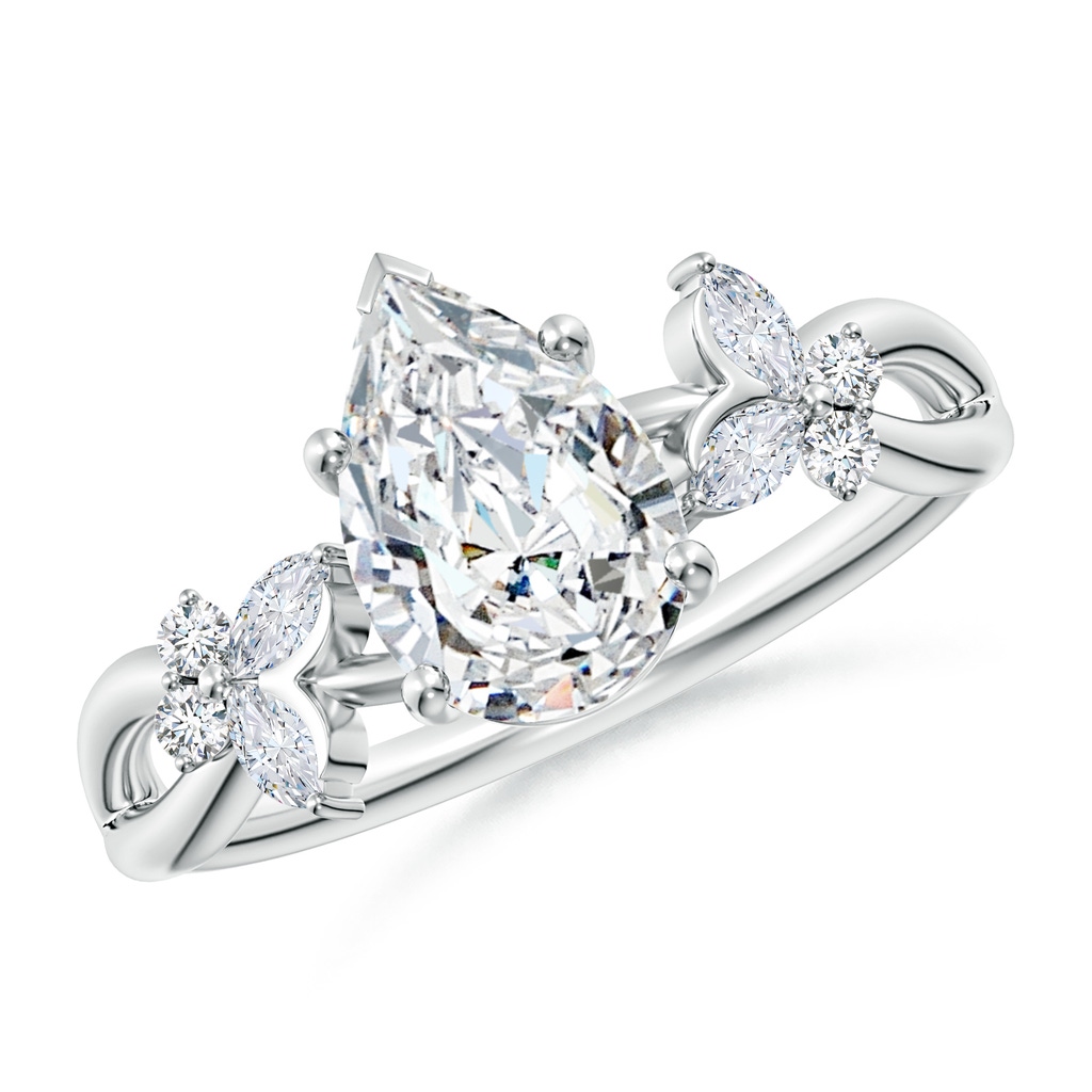 9.5x6mm FGVS Lab-Grown Pear-Shaped Diamond Butterfly Engagement Ring in White Gold