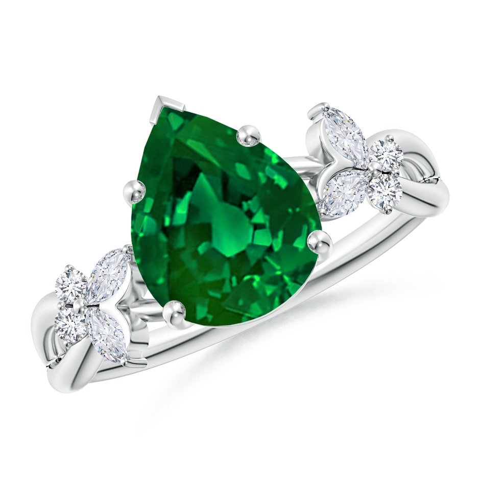 10x8mm Labgrown Lab-Grown Pear-Shaped Emerald Butterfly Engagement Ring in P950 Platinum 