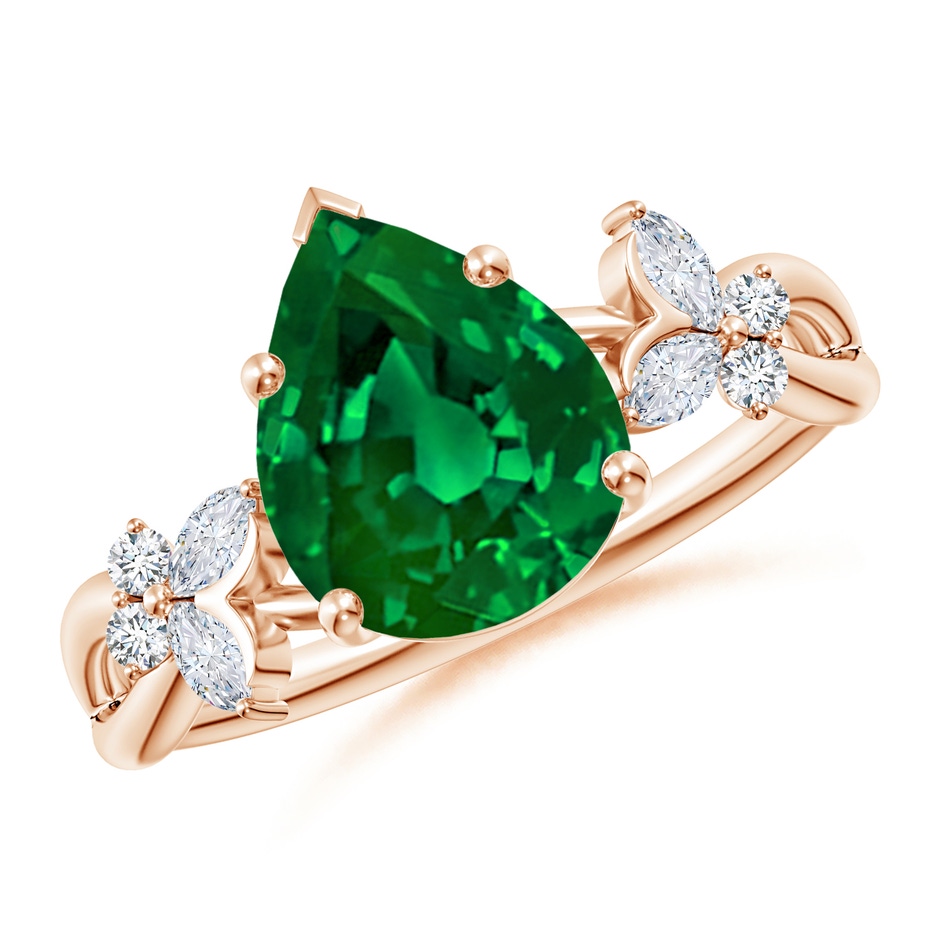 10x8mm Labgrown Lab-Grown Pear-Shaped Emerald Butterfly Engagement Ring in Rose Gold 