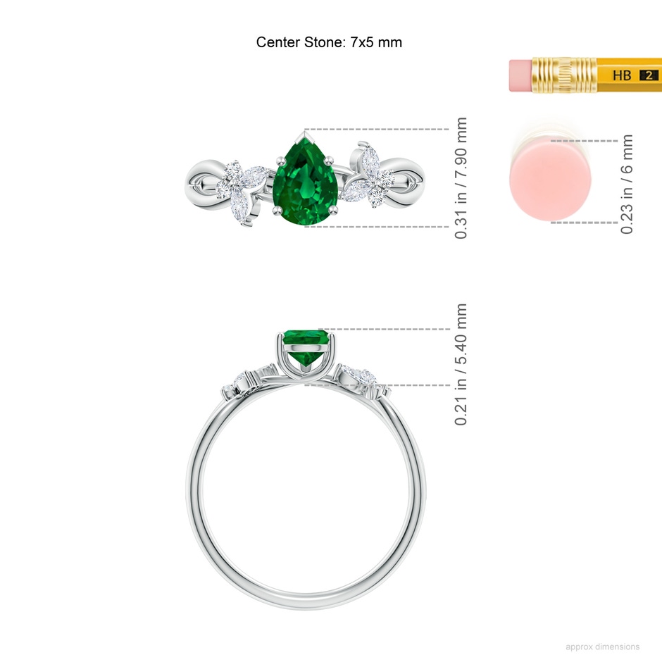 7x5mm Labgrown Lab-Grown Pear-Shaped Emerald Butterfly Engagement Ring in White Gold ruler