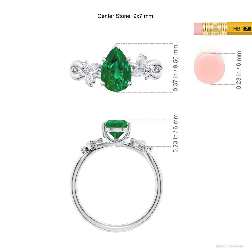 9x7mm Labgrown Lab-Grown Pear-Shaped Emerald Butterfly Engagement Ring in White Gold ruler