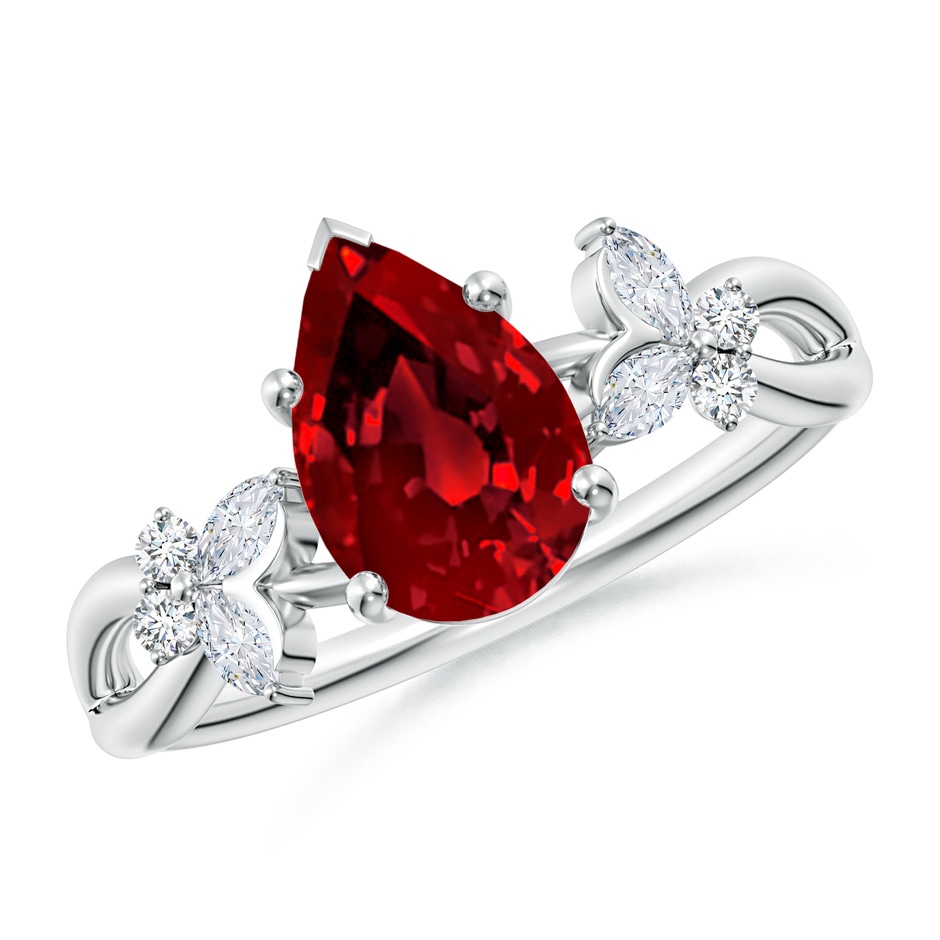 9x7mm Labgrown Lab-Grown Pear-Shaped Ruby Butterfly Engagement Ring in 18K White Gold 