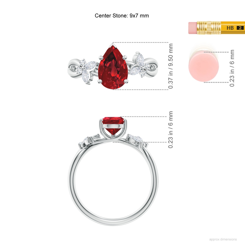 9x7mm Labgrown Lab-Grown Pear-Shaped Ruby Butterfly Engagement Ring in 18K White Gold ruler