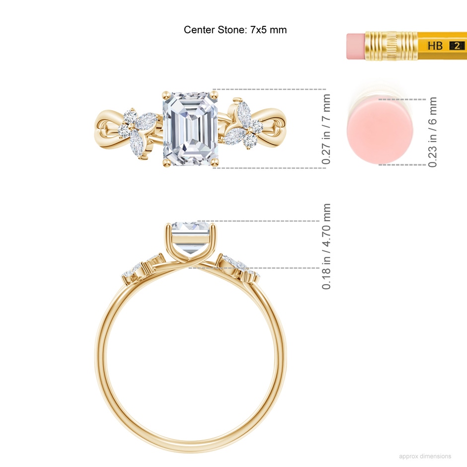 7x5mm FGVS Lab-Grown Emerald-Cut Diamond Butterfly Engagement Ring in Yellow Gold ruler