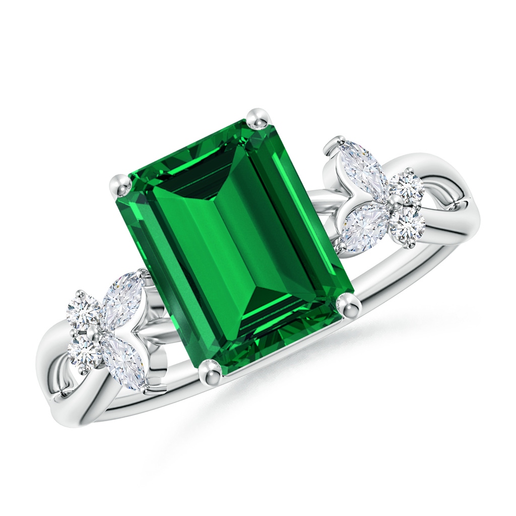 9x7mm Labgrown Lab-Grown Emerald-Cut Emerald Butterfly Engagement Ring in White Gold