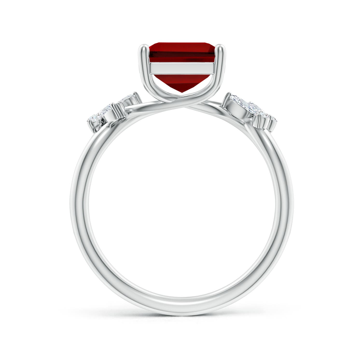 10x8mm Labgrown Lab-Grown Emerald-Cut Ruby Butterfly Engagement Ring in 18K White Gold