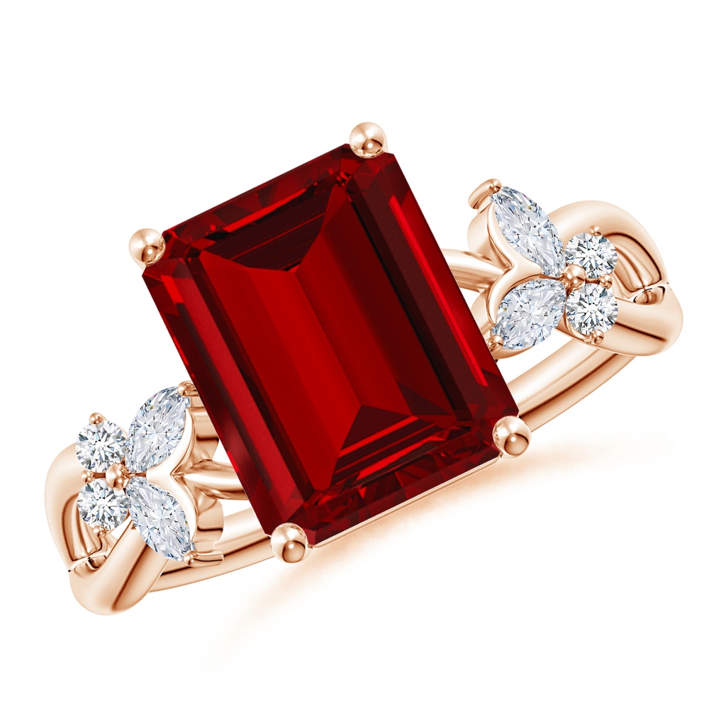 10x8mm Labgrown Lab-Grown Emerald-Cut Ruby Butterfly Engagement Ring in Rose Gold