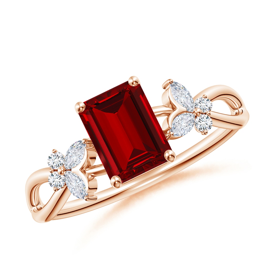 7x5mm Labgrown Lab-Grown Emerald-Cut Ruby Butterfly Engagement Ring in Rose Gold 