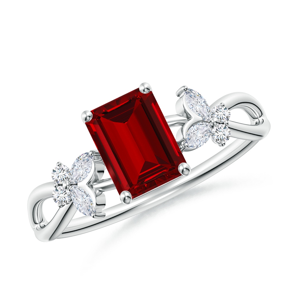 7x5mm Labgrown Lab-Grown Emerald-Cut Ruby Butterfly Engagement Ring in White Gold 