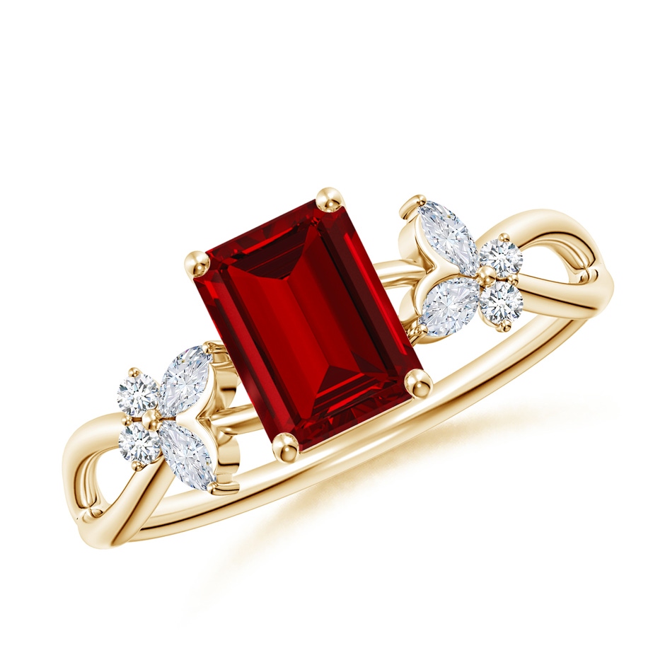 7x5mm Labgrown Lab-Grown Emerald-Cut Ruby Butterfly Engagement Ring in Yellow Gold 