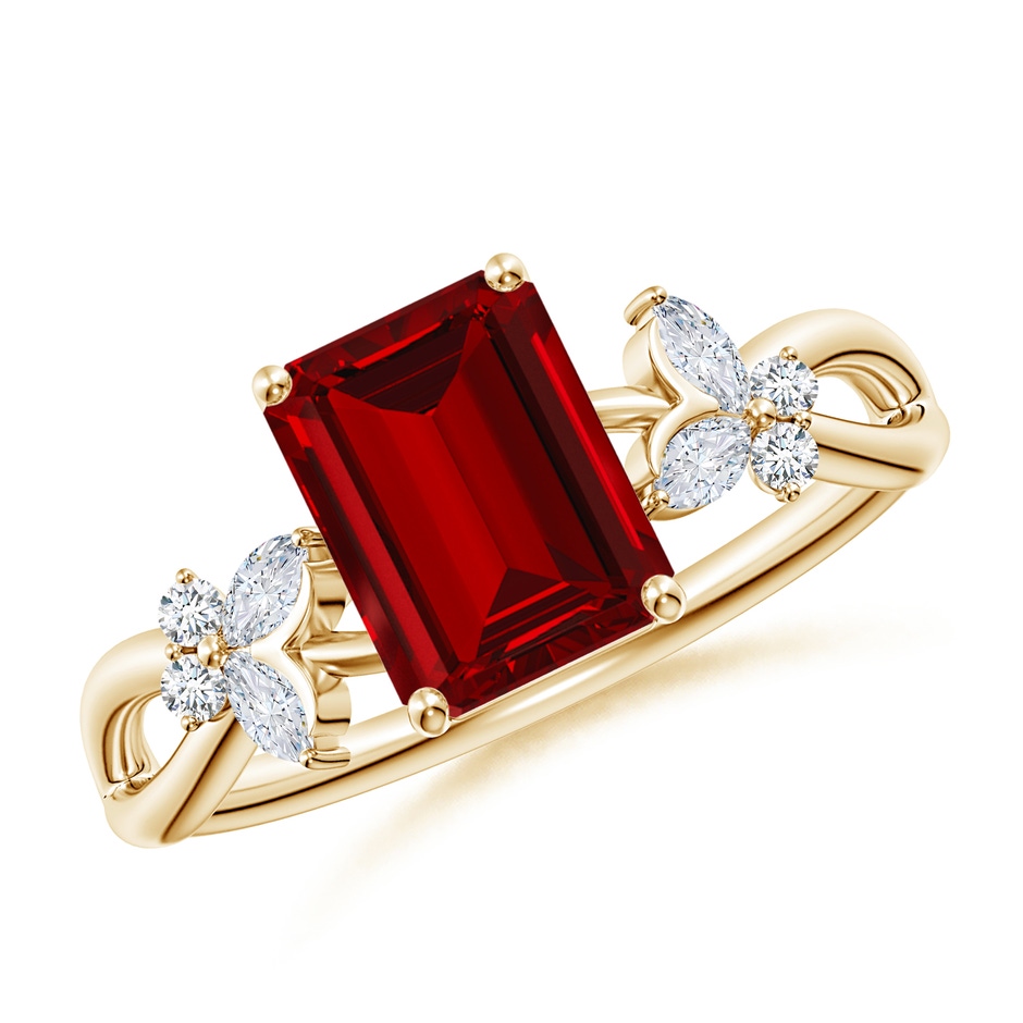 8x6mm Labgrown Lab-Grown Emerald-Cut Ruby Butterfly Engagement Ring in Yellow Gold 