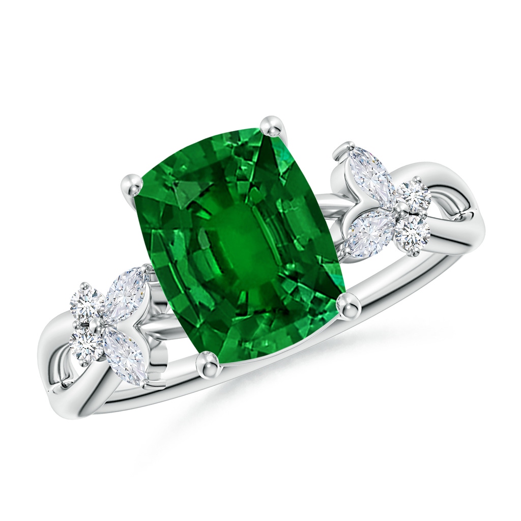 9x7mm Labgrown Lab-Grown Cushion Rectangular Emerald Butterfly Engagement Ring in White Gold