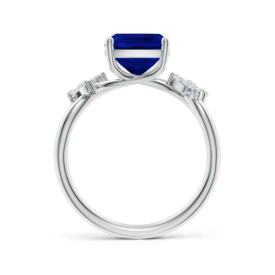 10x8mm Labgrown Lab-Grown Cushion Rectangular Blue Sapphire Butterfly Engagement Ring in 18K White Gold - side 3