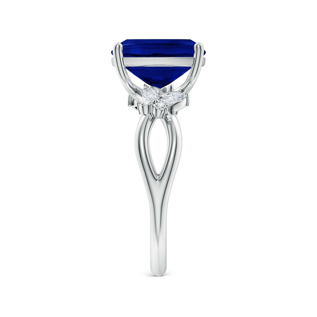 10x8mm Labgrown Lab-Grown Cushion Rectangular Blue Sapphire Butterfly Engagement Ring in 18K White Gold - side 4