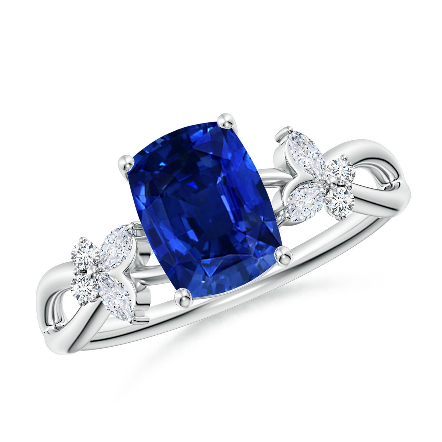 8x6mm Labgrown Lab-Grown Cushion Rectangular Blue Sapphire Butterfly Engagement Ring in 18CT White Gold