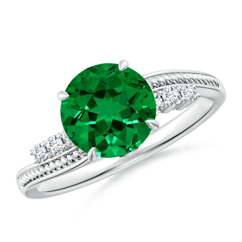 Lab-Grown Vintage Style Round Emerald Bypass Shank Engagement Ring