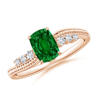 7x5mm Labgrown Lab-Grown Vintage Style Cushion Rectangular Emerald Bypass Shank Engagement Ring in Rose Gold