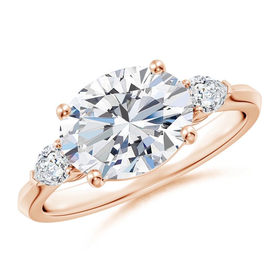 10x8mm FGVS Lab-Grown Classic East-West Oval Diamond Side Stone Engagement Ring in 18K Rose Gold 