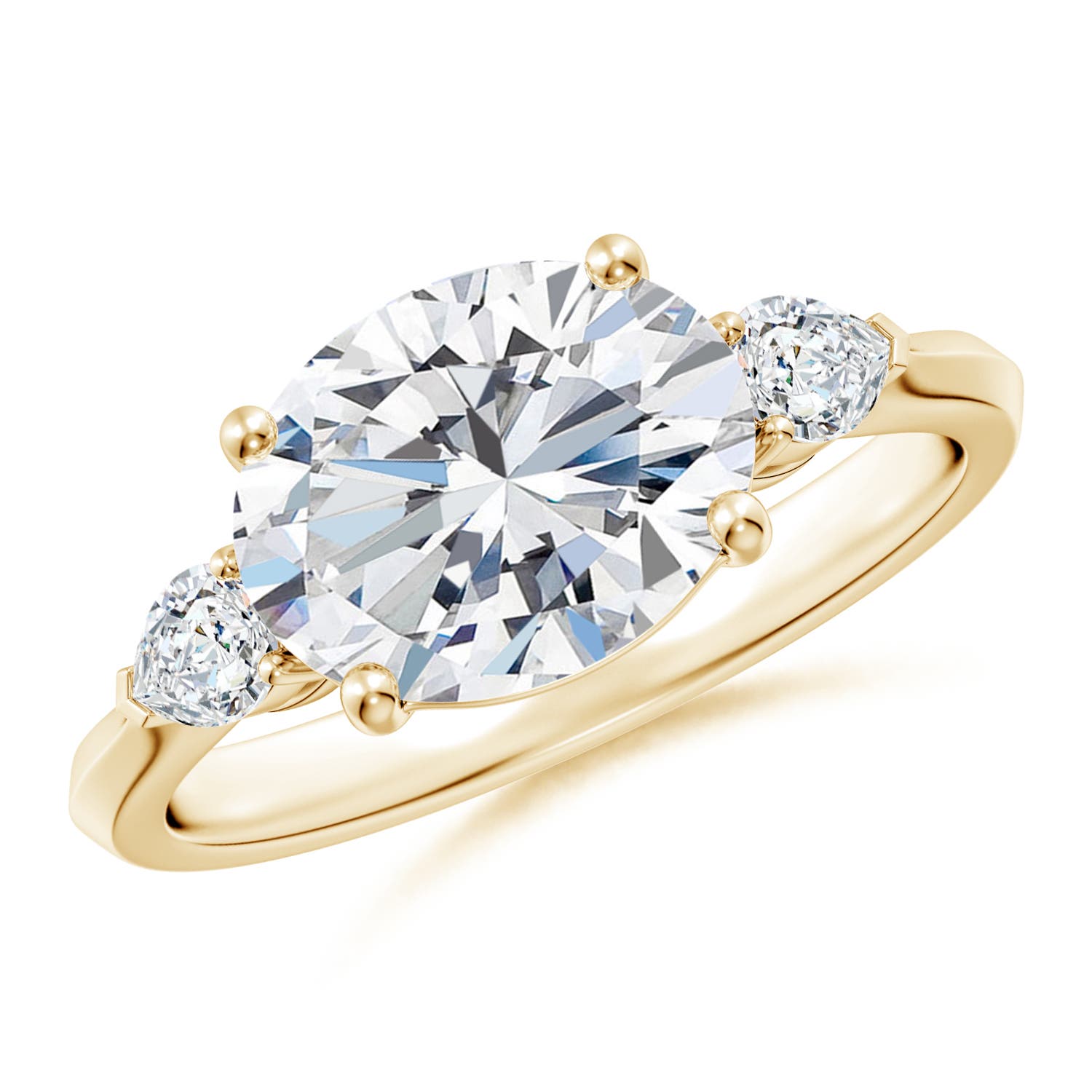 10x8mm FGVS Lab-Grown Classic East-West Oval Diamond Side Stone Engagement Ring in 18K Yellow Gold