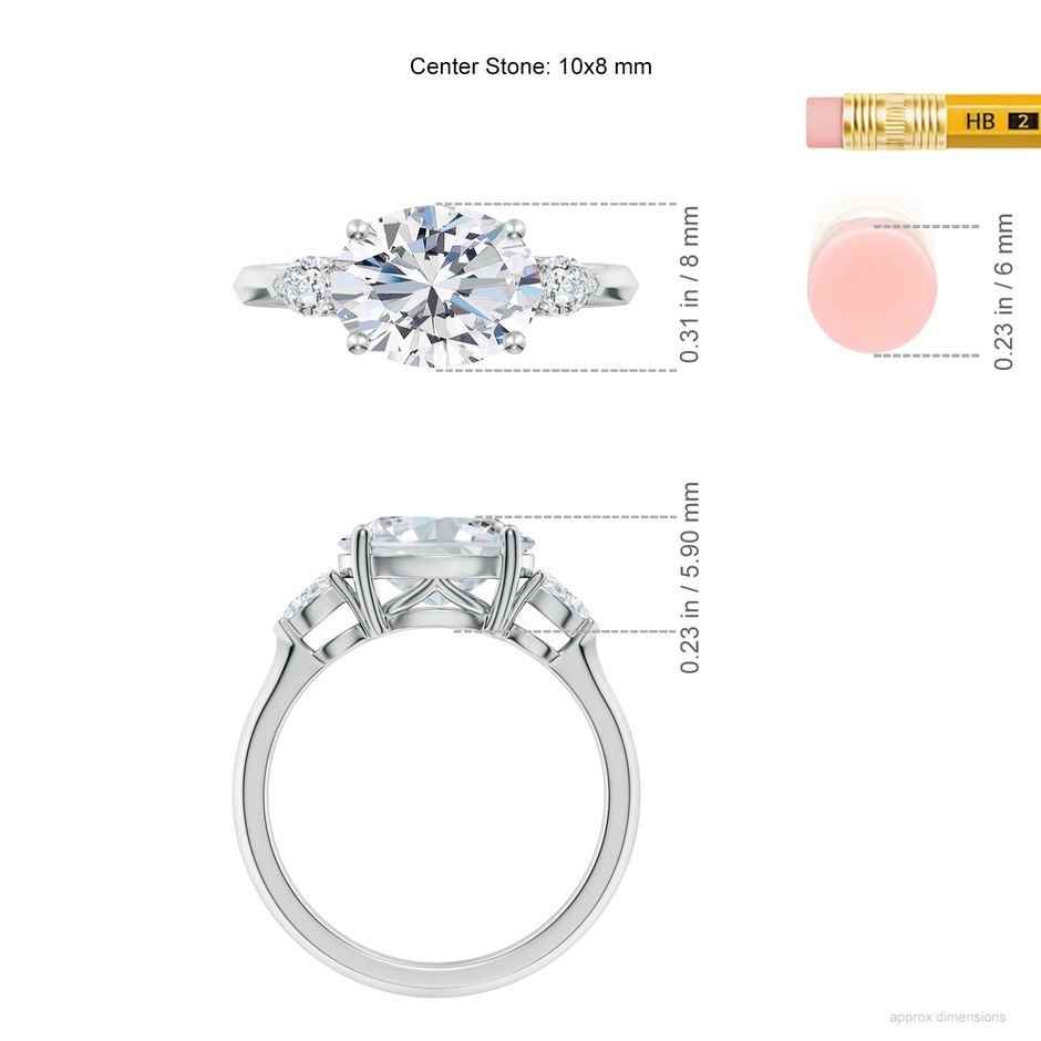 10x8mm FGVS Lab-Grown Classic East-West Oval Diamond Side Stone Engagement Ring in White Gold ruler