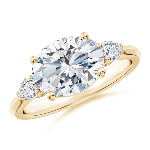 10x8mm FGVS Lab-Grown Classic East-West Oval Diamond Side Stone Engagement Ring in Yellow Gold