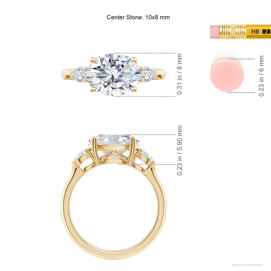 10x8mm FGVS Lab-Grown Classic East-West Oval Diamond Side Stone Engagement Ring in Yellow Gold ruler