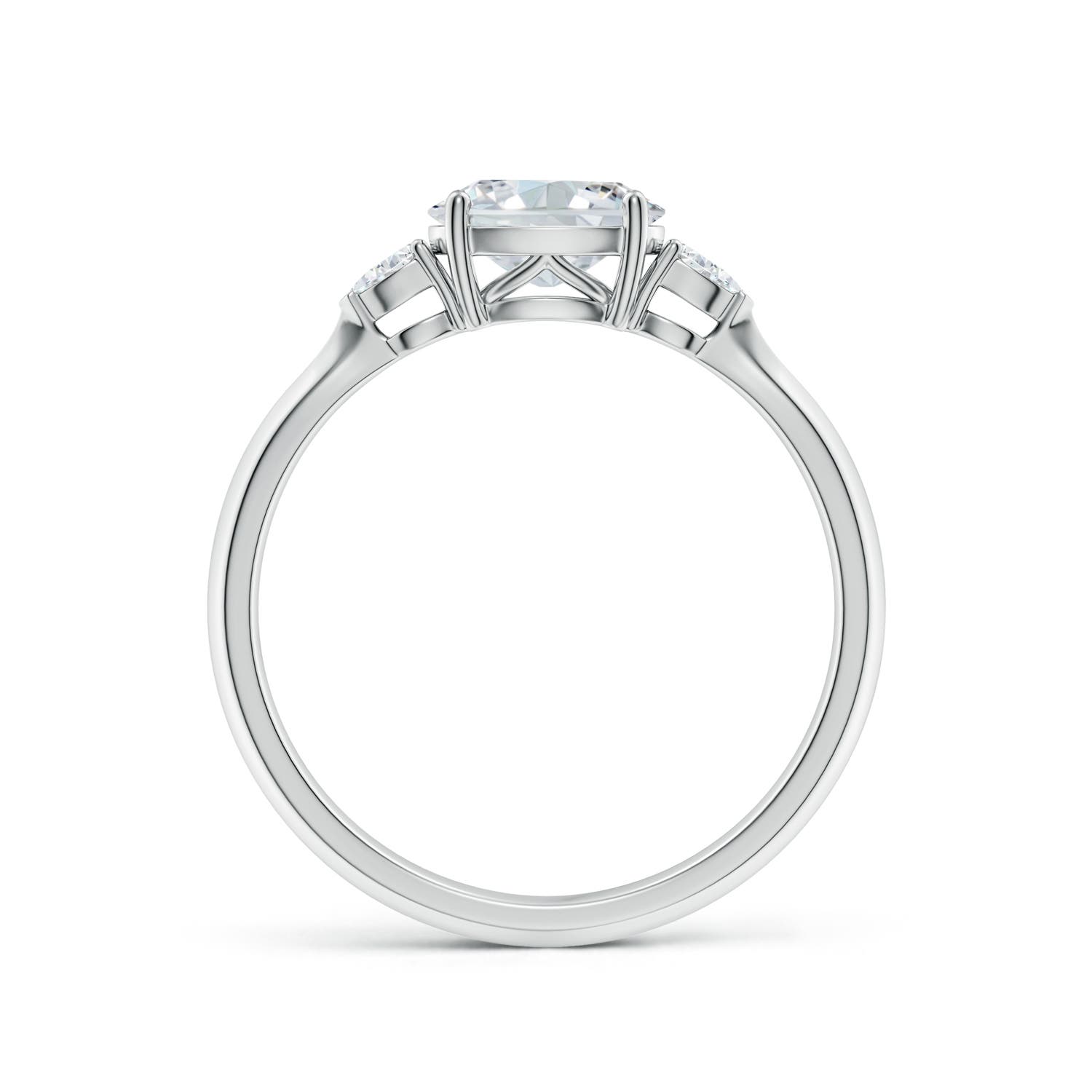 7x5mm FGVS Lab-Grown Classic East-West Oval Diamond Side Stone Engagement Ring in 18K White Gold