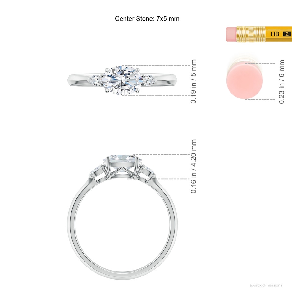 7x5mm FGVS Lab-Grown Classic East-West Oval Diamond Side Stone Engagement Ring in P950 Platinum ruler