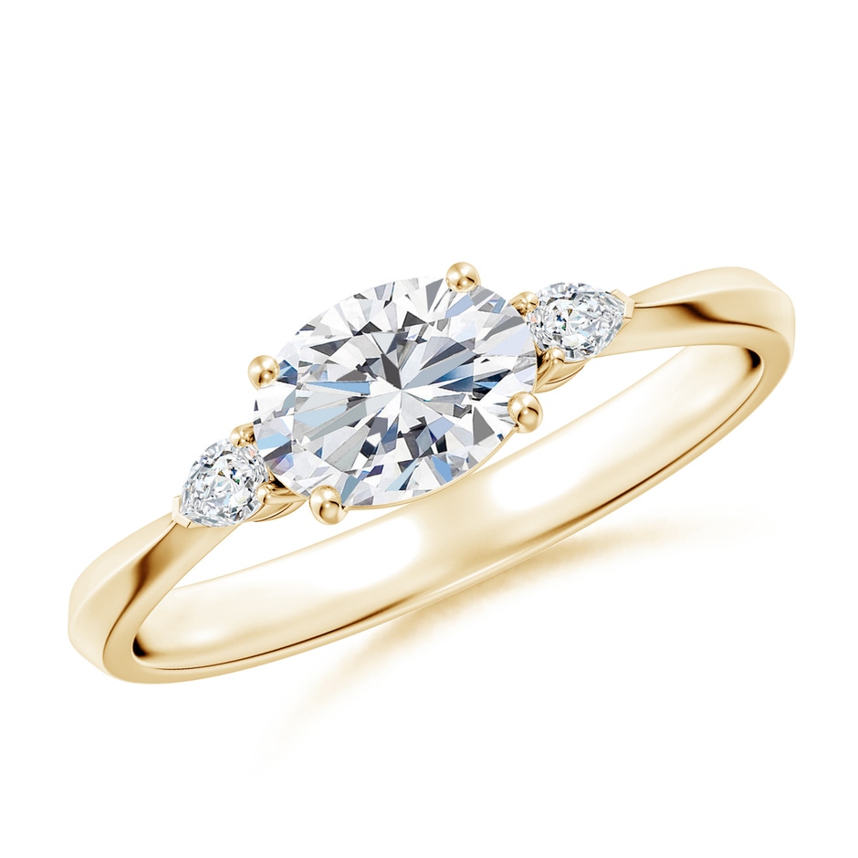 7x5mm FGVS Lab-Grown Classic East-West Oval Diamond Side Stone Engagement Ring in Yellow Gold 