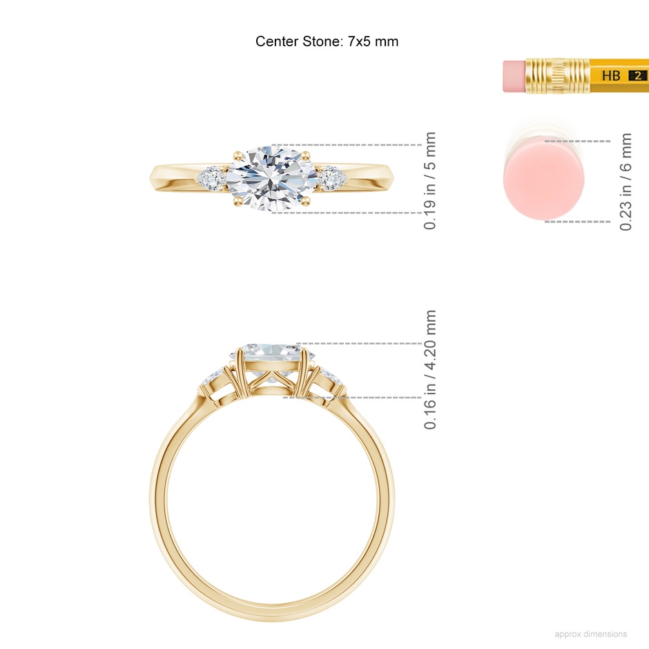 7x5mm FGVS Lab-Grown Classic East-West Oval Diamond Side Stone Engagement Ring in Yellow Gold ruler