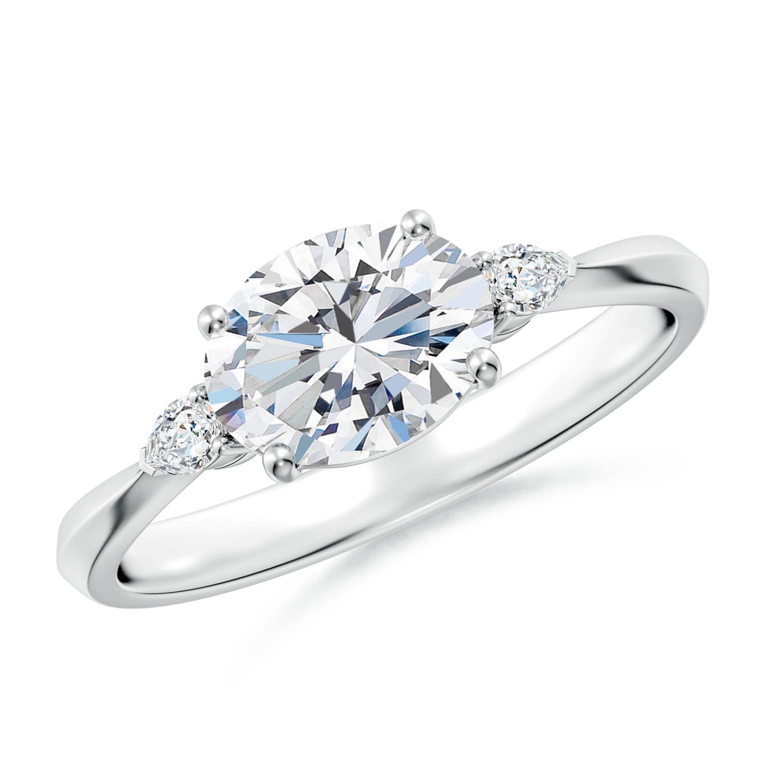 8x6mm FGVS Lab-Grown Classic East-West Oval Diamond Side Stone Engagement Ring in P950 Platinum