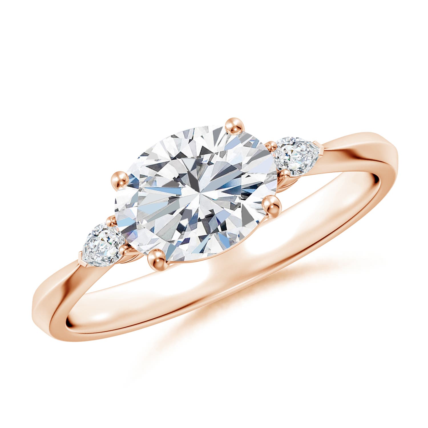 8x6mm FGVS Lab-Grown Classic East-West Oval Diamond Side Stone Engagement Ring in Rose Gold