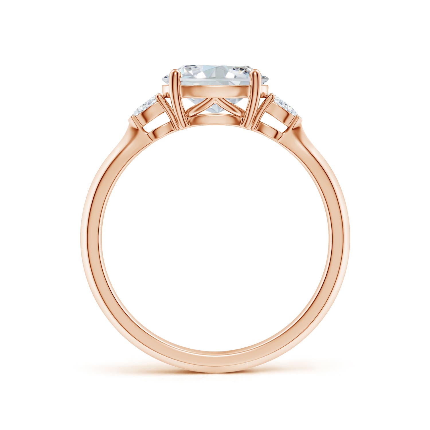 8x6mm FGVS Lab-Grown Classic East-West Oval Diamond Side Stone Engagement Ring in Rose Gold