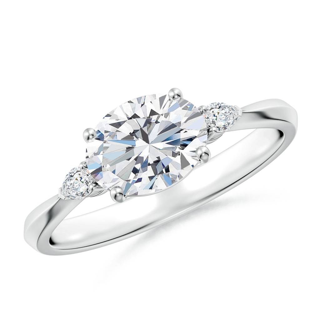 8x6mm FGVS Lab-Grown Classic East-West Oval Diamond Side Stone Engagement Ring in White Gold
