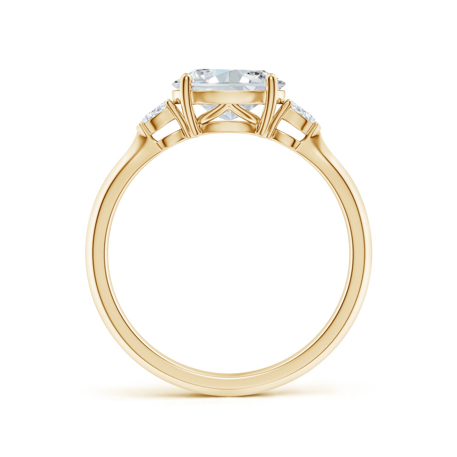 8x6mm FGVS Lab-Grown Classic East-West Oval Diamond Side Stone Engagement Ring in Yellow Gold