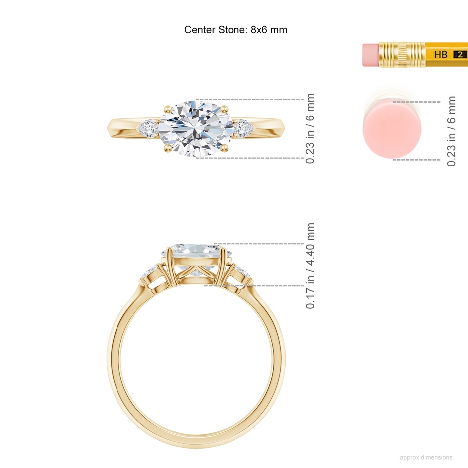 8x6mm FGVS Lab-Grown Classic East-West Oval Diamond Side Stone Engagement Ring in Yellow Gold ruler