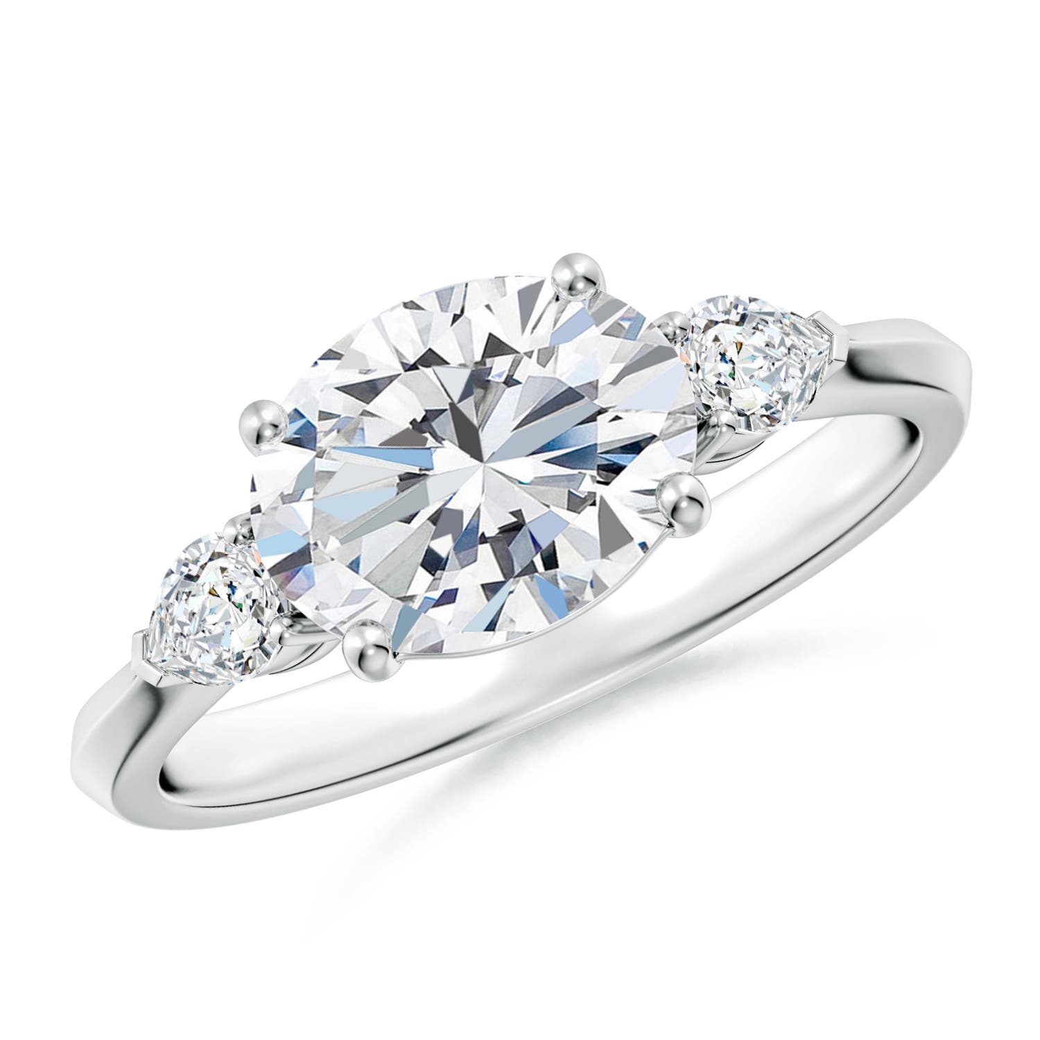9x7mm FGVS Lab-Grown Classic East-West Oval Diamond Side Stone Engagement Ring in P950 Platinum
