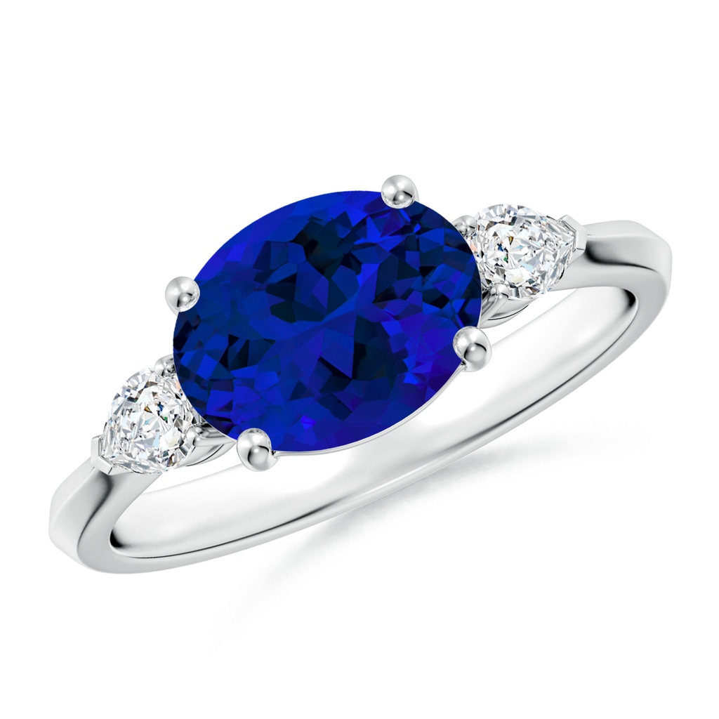 9x7mm Labgrown Lab-Grown Classic East-West Oval Blue Sapphire Side Stone Engagement Ring in White Gold 