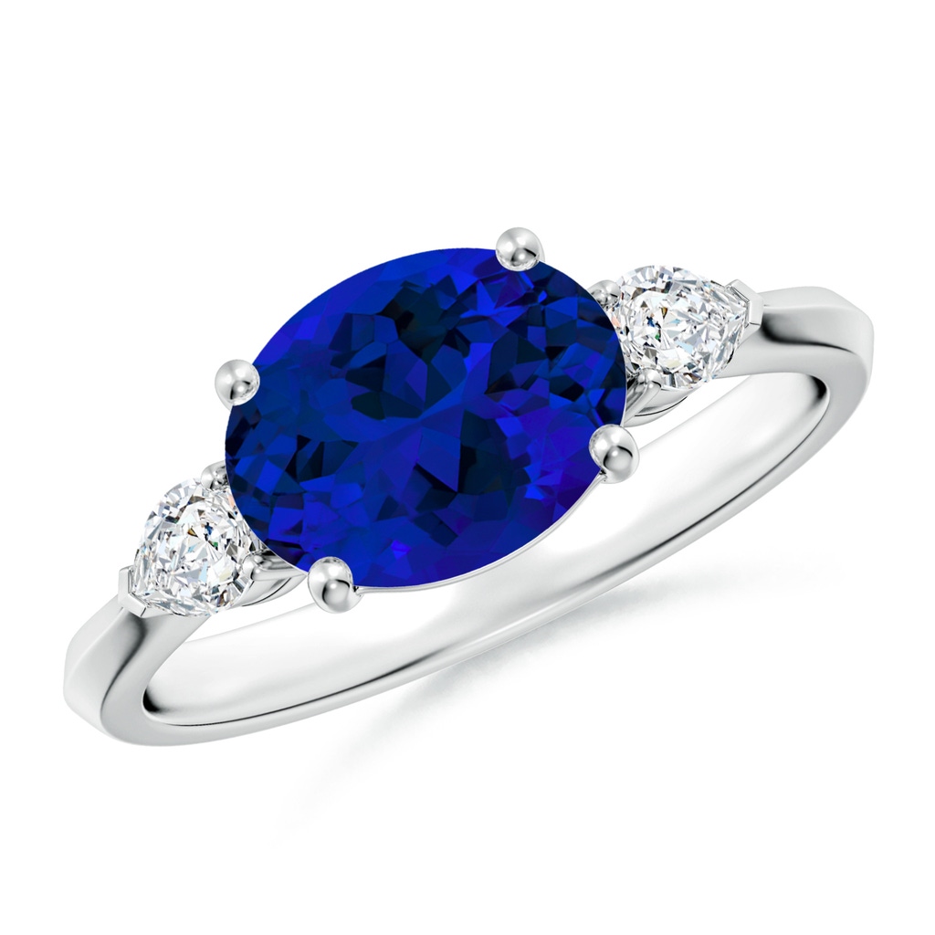 9x7mm Labgrown Lab-Grown Classic East-West Oval Blue Sapphire Side Stone Engagement Ring in White Gold