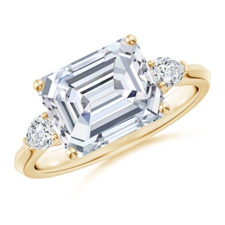 10x7mm FGVS Lab-Grown Classic East-West Emerald-Cut Diamond Side Stone Engagement Ring in Yellow Gold