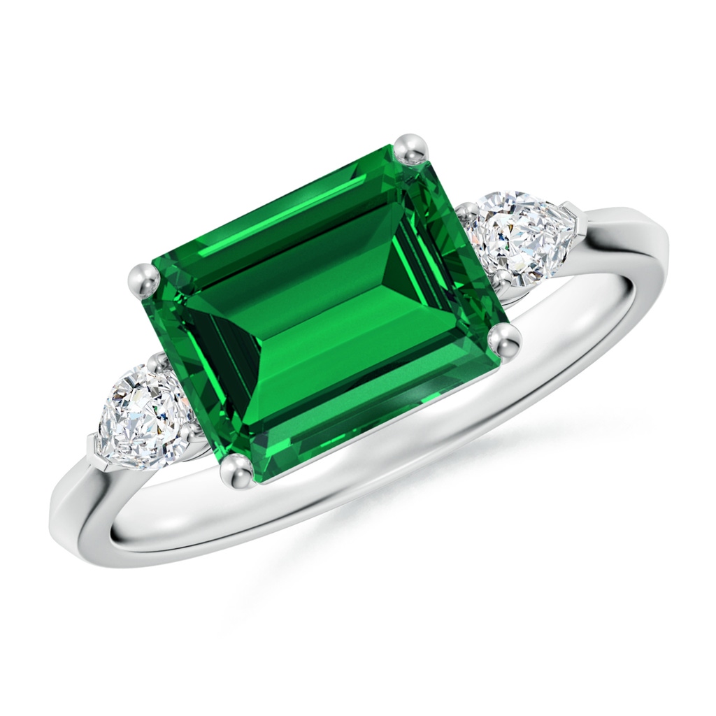 9x7mm Labgrown Lab-Grown Classic East-West Emerald-Cut Emerald Side Stone Engagement Ring in White Gold