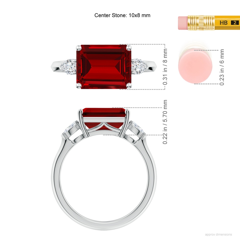 10x8mm Labgrown Lab-Grown Classic East-West Emerald-Cut Ruby Side Stone Engagement Ring in 18K White Gold ruler