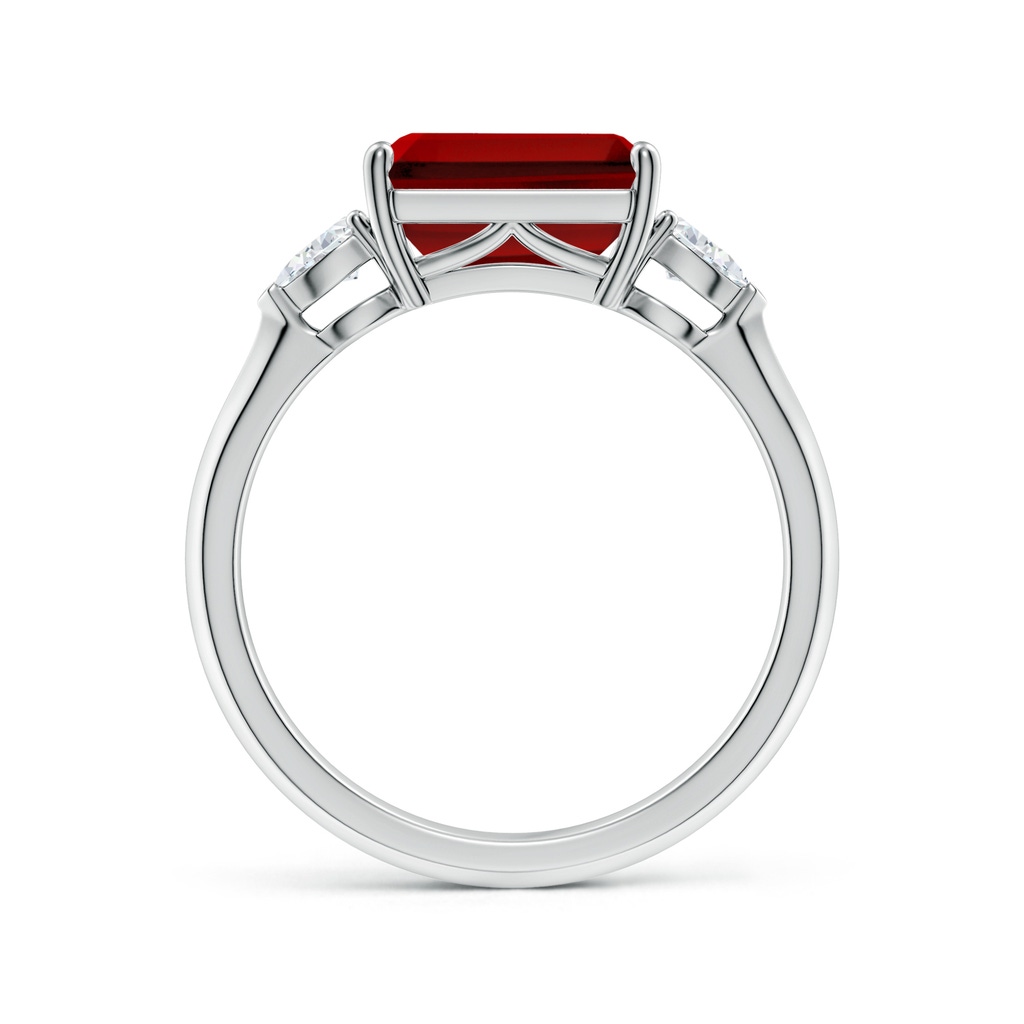 9x7mm Labgrown Lab-Grown Classic East-West Emerald-Cut Ruby Side Stone Engagement Ring in White Gold Side 199